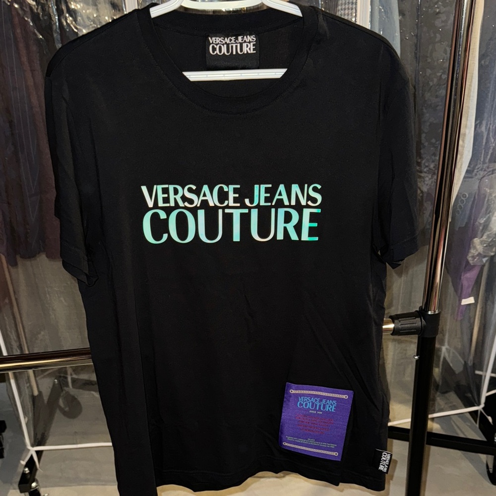 Versace Jeans Collection Black Tee with Blue Logo